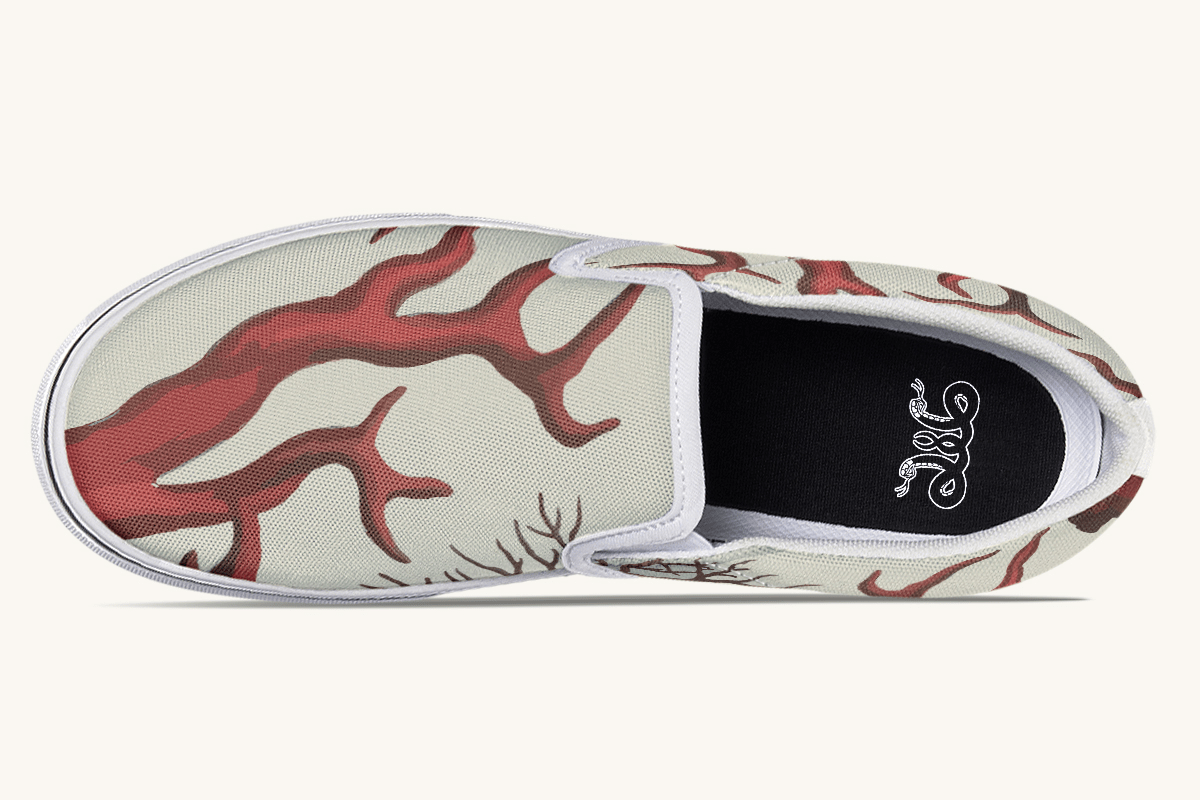 A Bloodroot Coral Sea Slip On Shoes - Jaded Lament