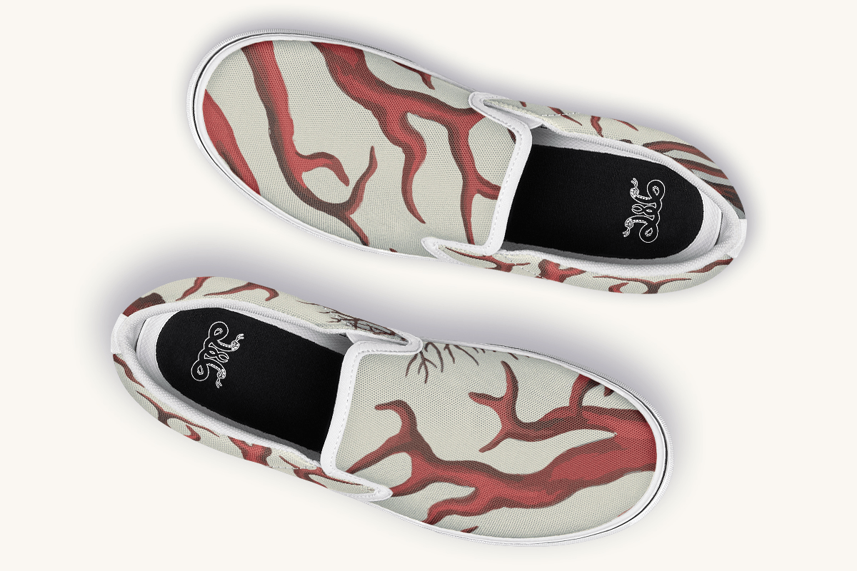 A Bloodroot Coral Sea Slip On Shoes - Jaded Lament