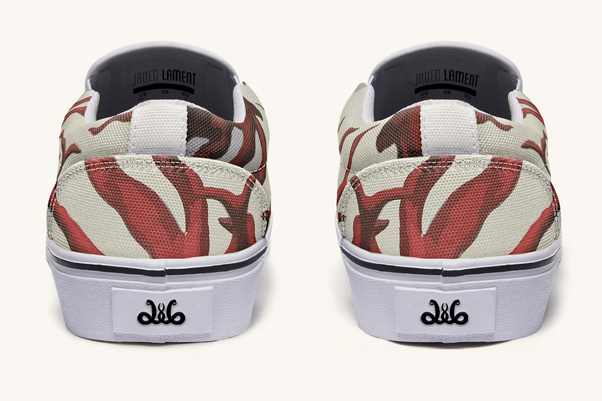 A Bloodroot Coral Sea Slip On Shoes - Jaded Lament