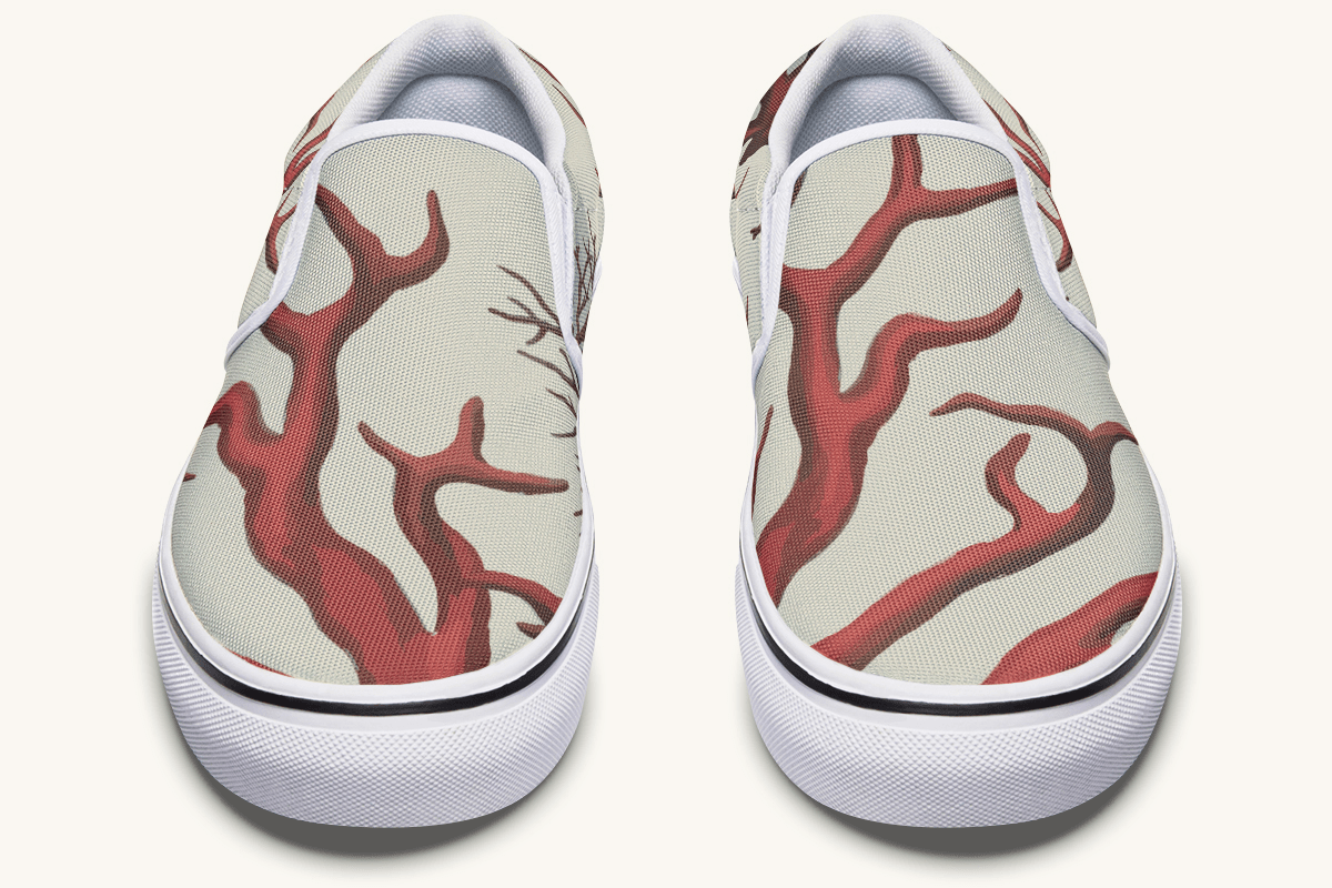 A Bloodroot Coral Sea Slip On Shoes - Jaded Lament