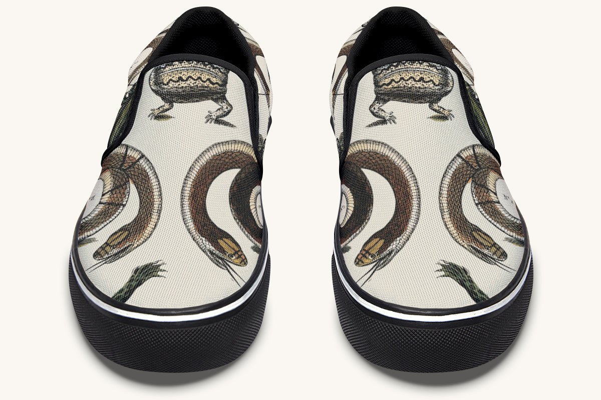 An Arrangement of Frogs and Snakes Slip On Shoes - Jaded Lament