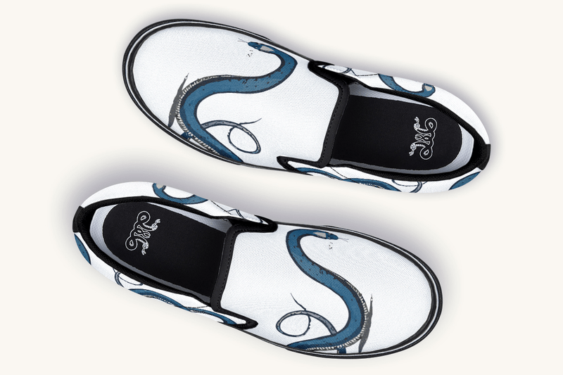 The Blue Coil Snow Snake White Slip On Shoes - Jaded Lament