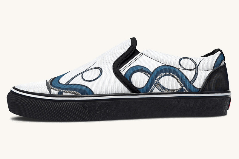 The Blue Coil Snow Snake White Slip On Shoes - Jaded Lament