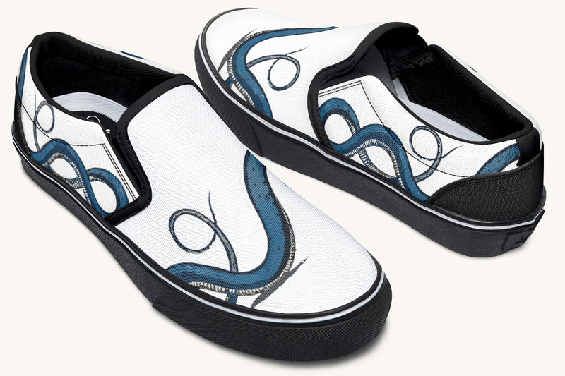 The Blue Coil Snow Snake White Slip On Shoes - Jaded Lament