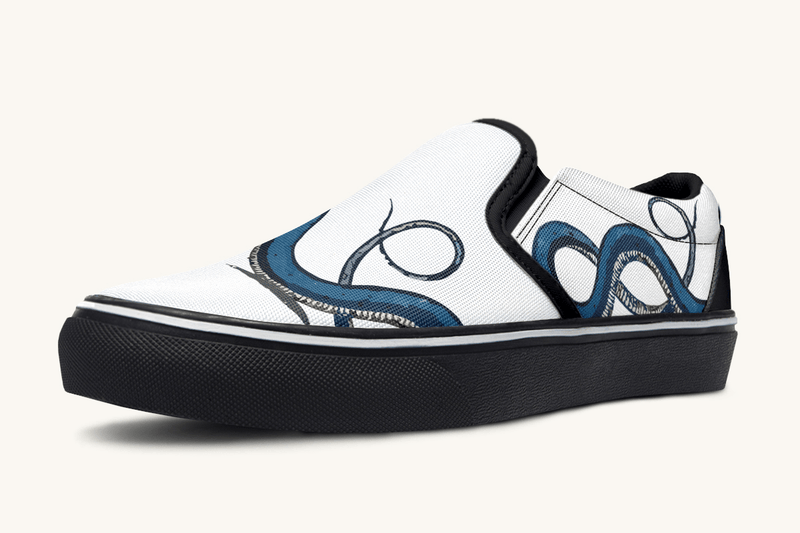 The Blue Coil Snow Snake White Slip On Shoes - Jaded Lament