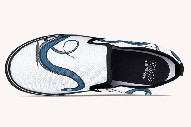 The Blue Coil Snow Snake White Slip On Shoes - Jaded Lament
