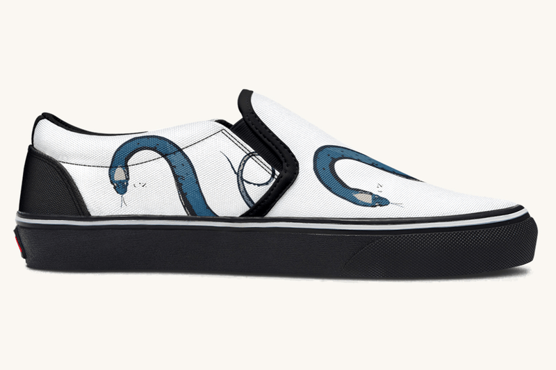 The Blue Coil Snow Snake White Slip On Shoes - Jaded Lament