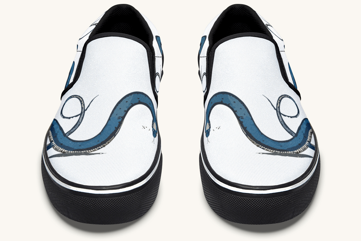 The Blue Coil Snow Snake White Slip On Shoes - Jaded Lament