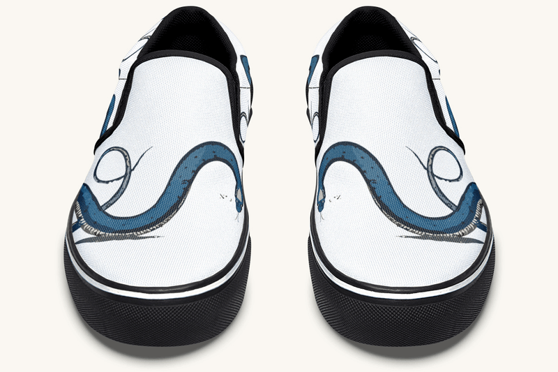 The Blue Coil Snow Snake White Slip On Shoes - Jaded Lament