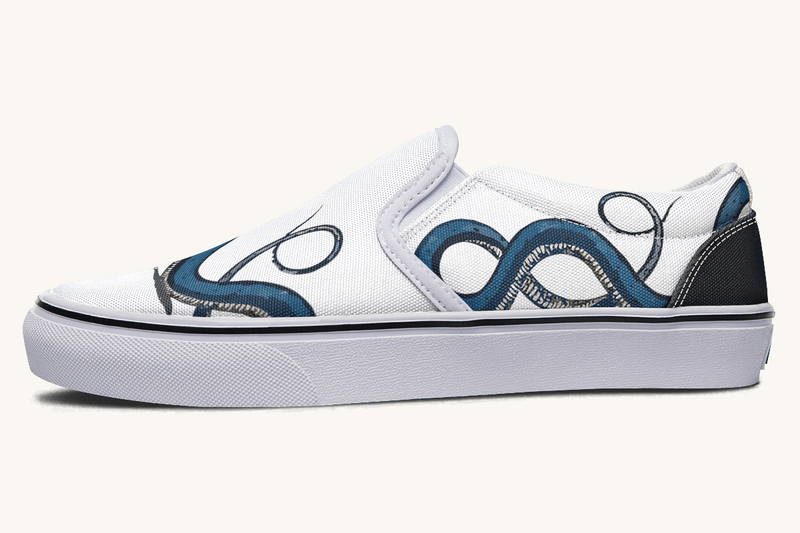 The Blue Coil Snow Snake White Slip On Shoes - Jaded Lament