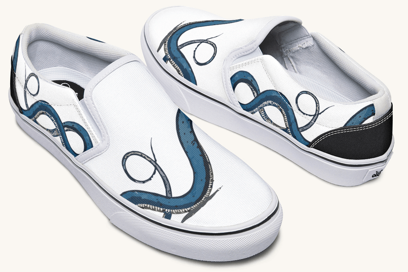 The Blue Coil Snow Snake White Slip On Shoes - Jaded Lament