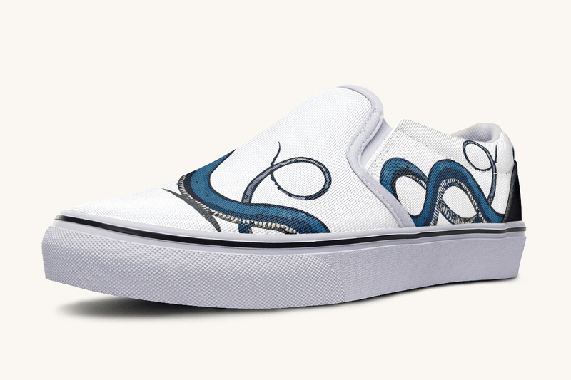 The Blue Coil Snow Snake White Slip On Shoes - Jaded Lament