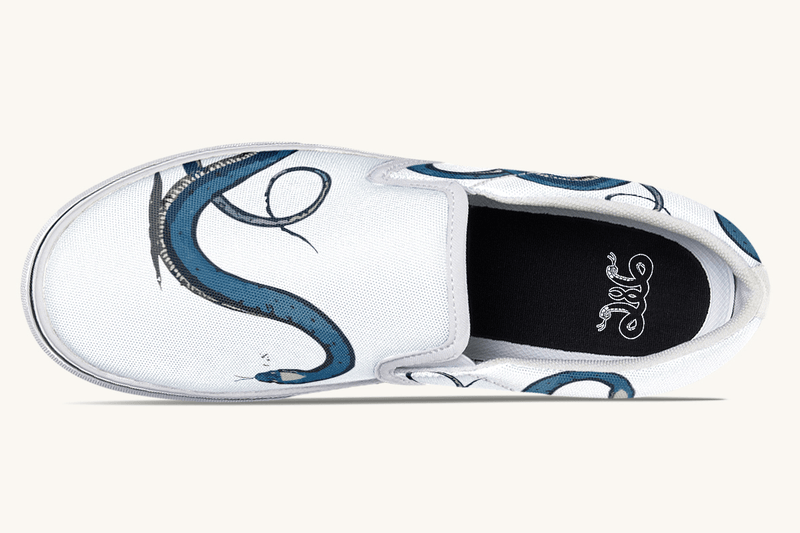 The Blue Coil Snow Snake White Slip On Shoes - Jaded Lament