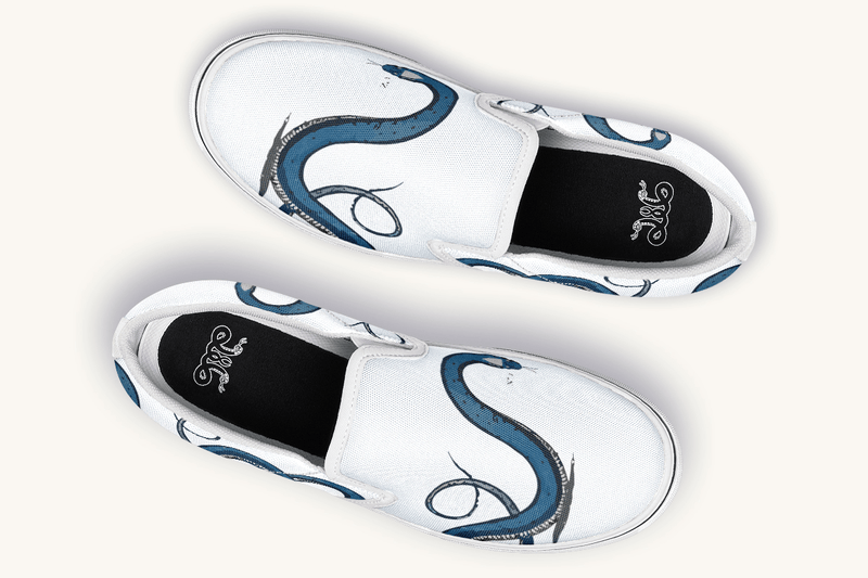 The Blue Coil Snow Snake White Slip On Shoes - Jaded Lament