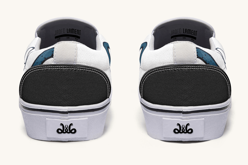 The Blue Coil Snow Snake White Slip On Shoes - Jaded Lament