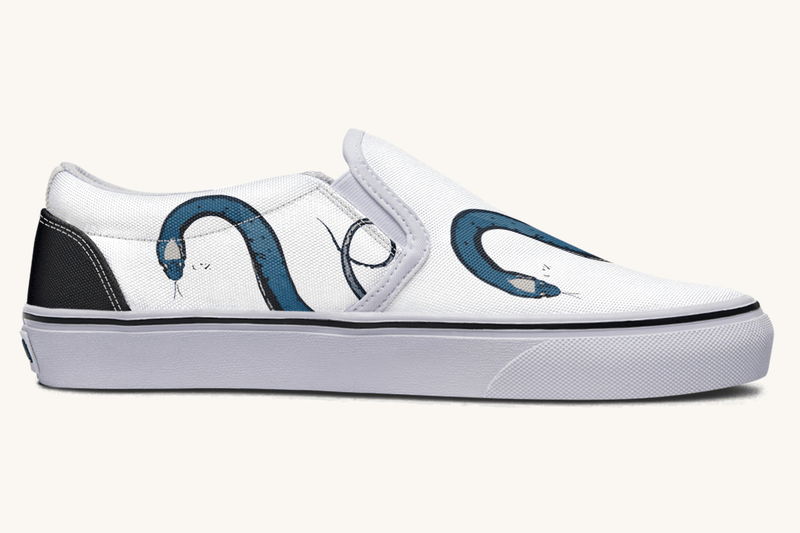 The Blue Coil Snow Snake White Slip On Shoes - Jaded Lament