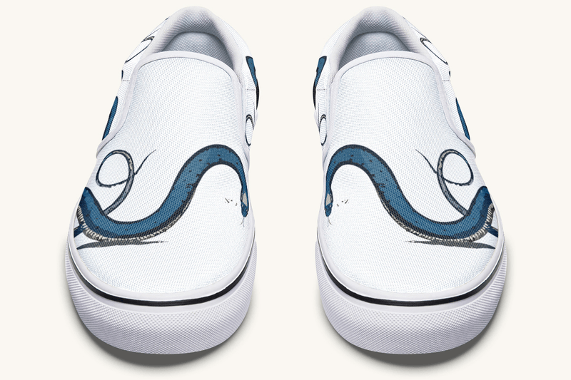 The Blue Coil Snow Snake White Slip On Shoes - Jaded Lament