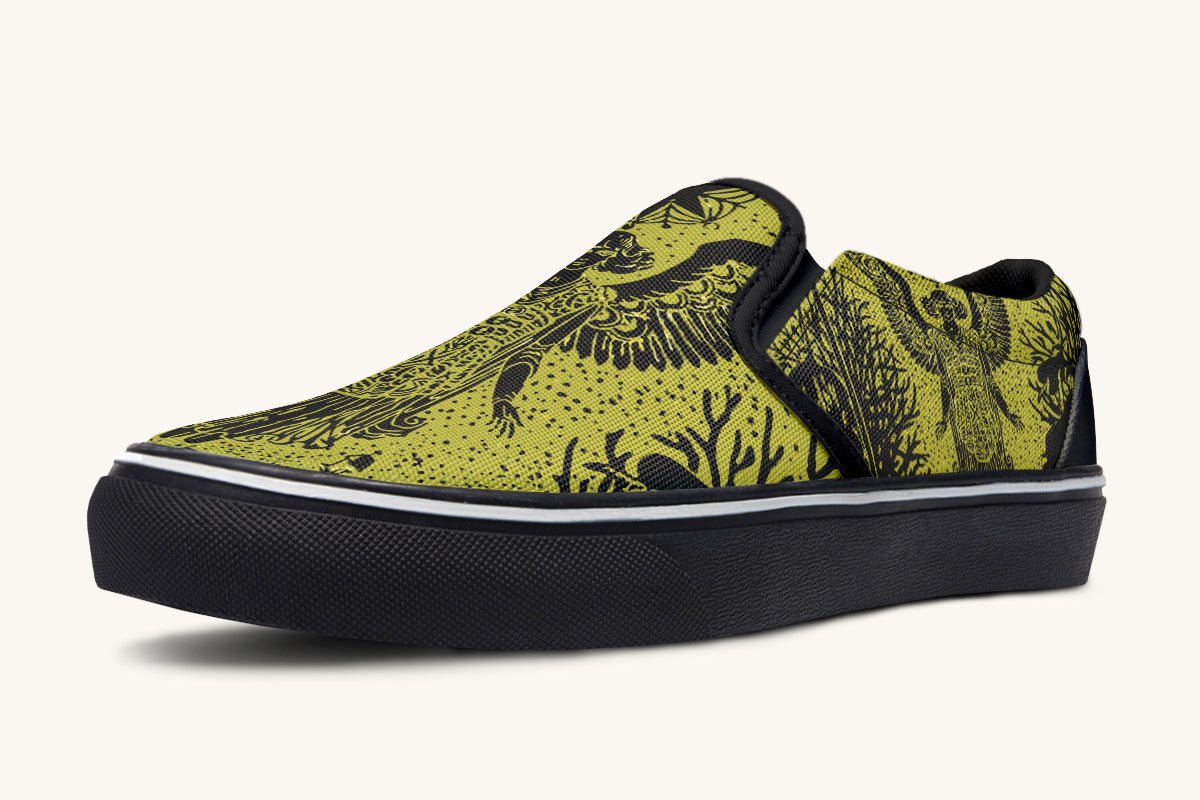 Call Upon the Star Green Black Slip On Shoes - Jaded Lament