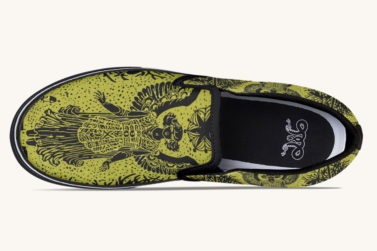 Call Upon the Star Green Black Slip On Shoes - Jaded Lament