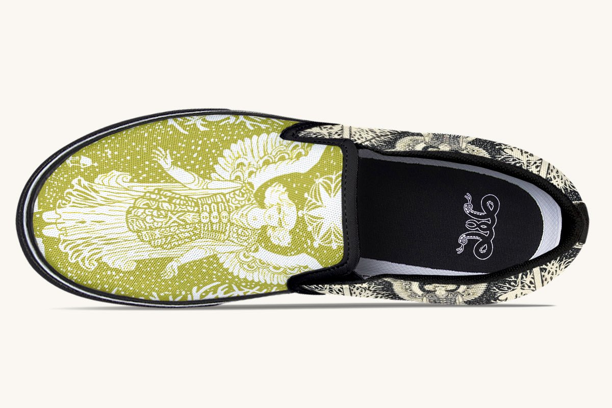 Call Upon the Star Green White Slip On Shoes - Jaded Lament