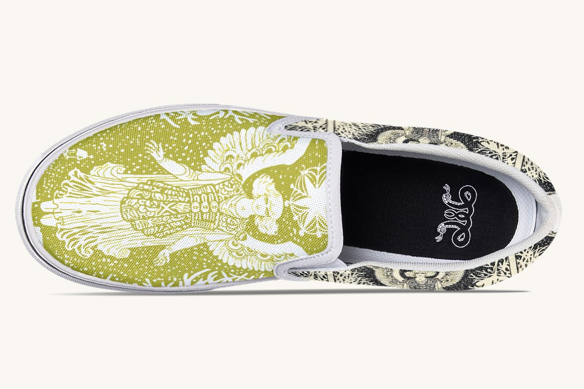Call Upon the Star Green White Slip On Shoes - Jaded Lament