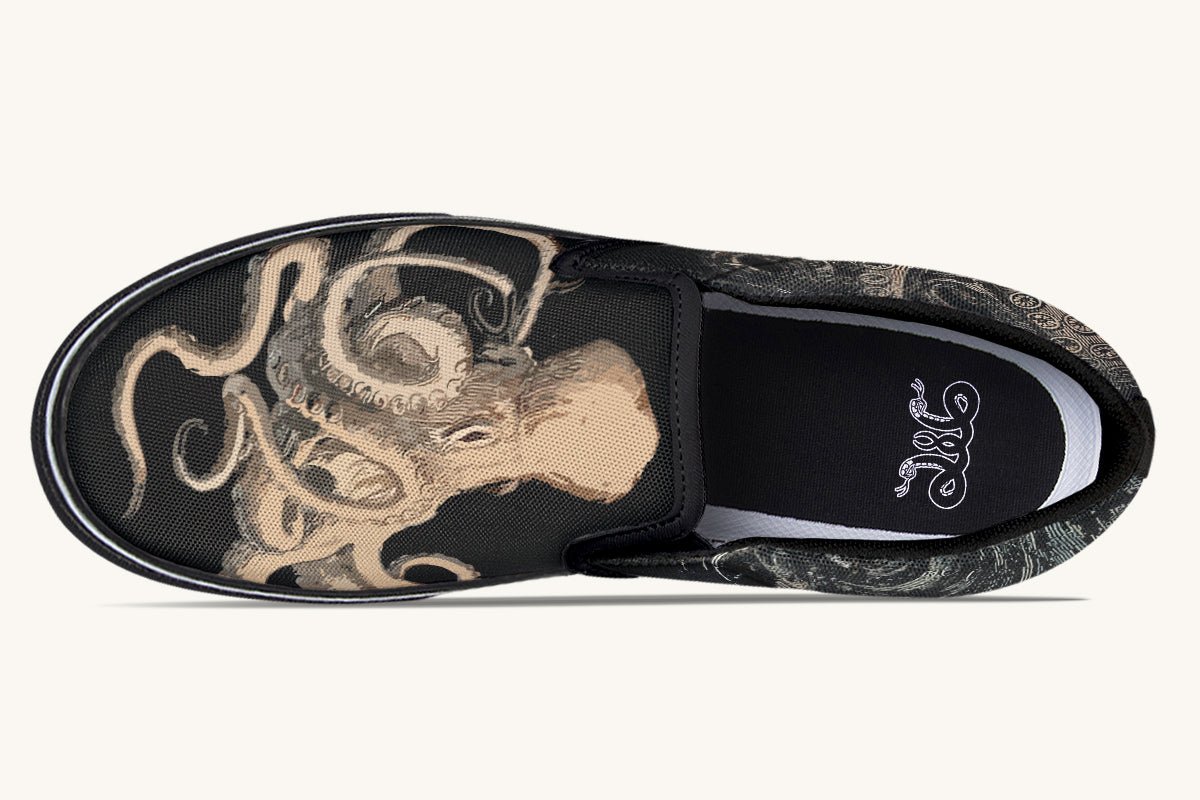 Kraken Unleashed Black Slip On Shoes - Jaded Lament