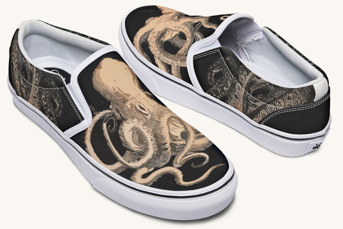 Kraken Unleashed Black Slip On Shoes - Jaded Lament