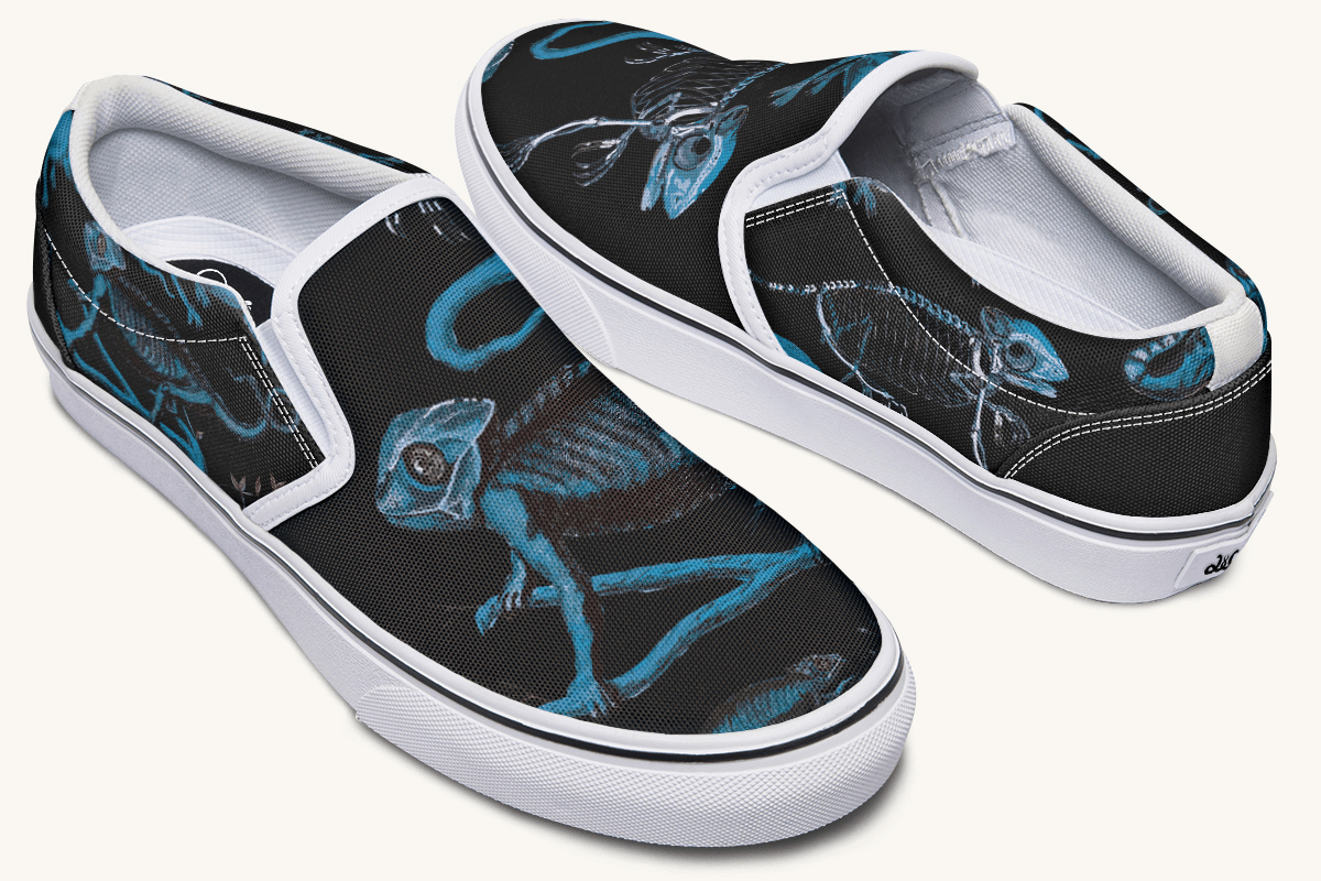 Reptilian In Bloom Black and Blue Slip On Shoes - Jaded Lament