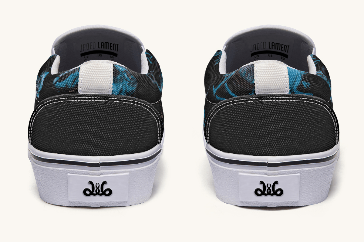 Reptilian In Bloom Black and Blue Slip On Shoes - Jaded Lament