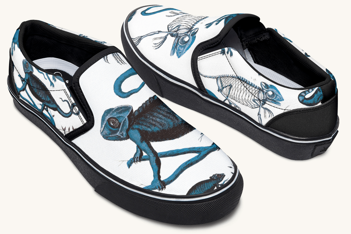 Reptilian In Bloom Blue on White Slip On Shoes - Jaded Lament