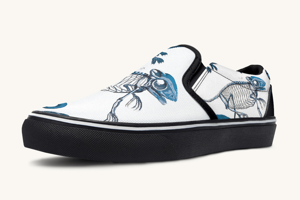 Reptilian In Bloom Blue on White Slip On Shoes - Jaded Lament