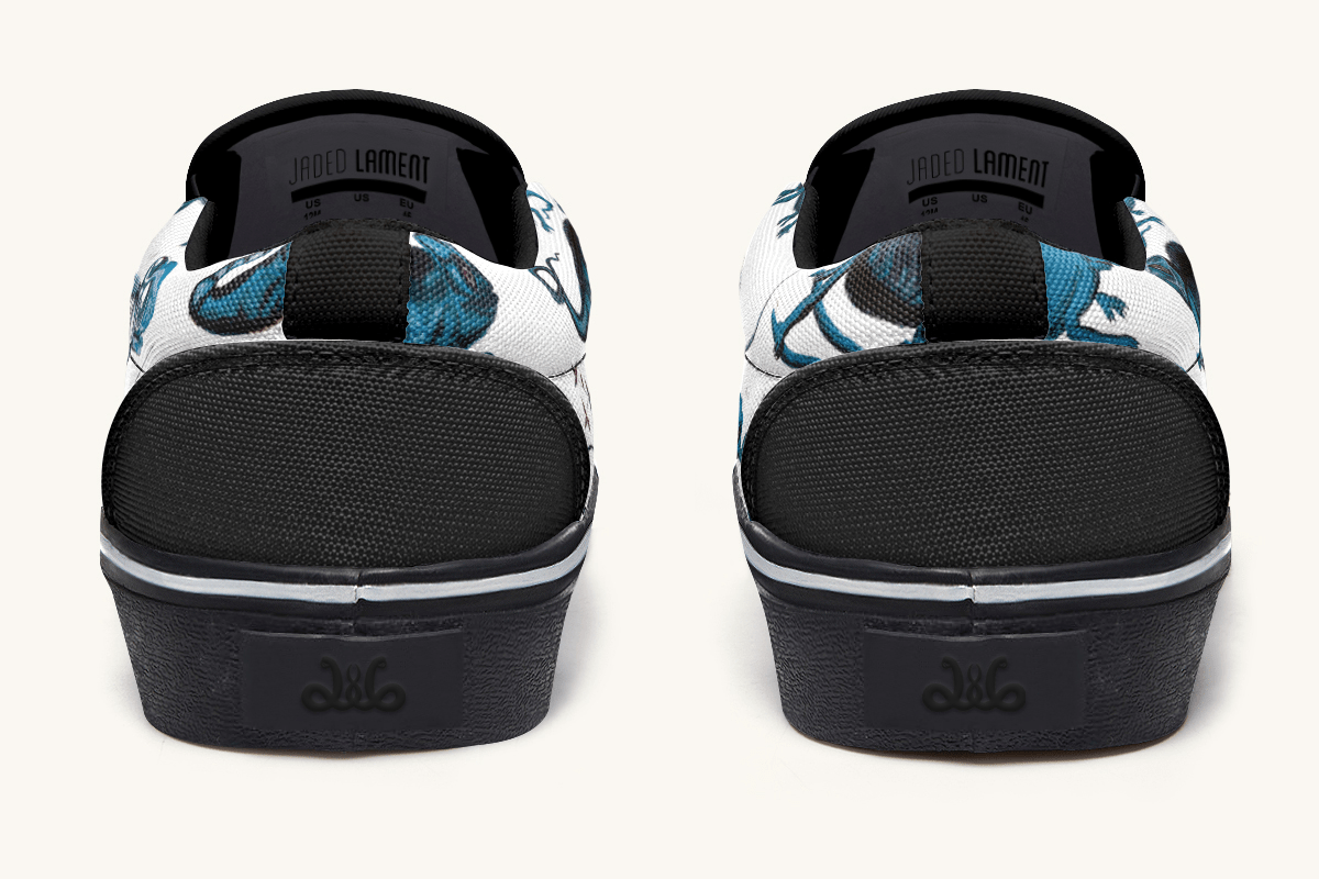 Reptilian In Bloom Blue on White Slip On Shoes - Jaded Lament