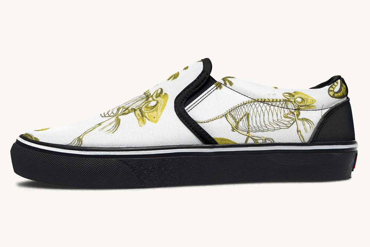Reptilian In Bloom White and Gold Slip On Shoes - Jaded Lament