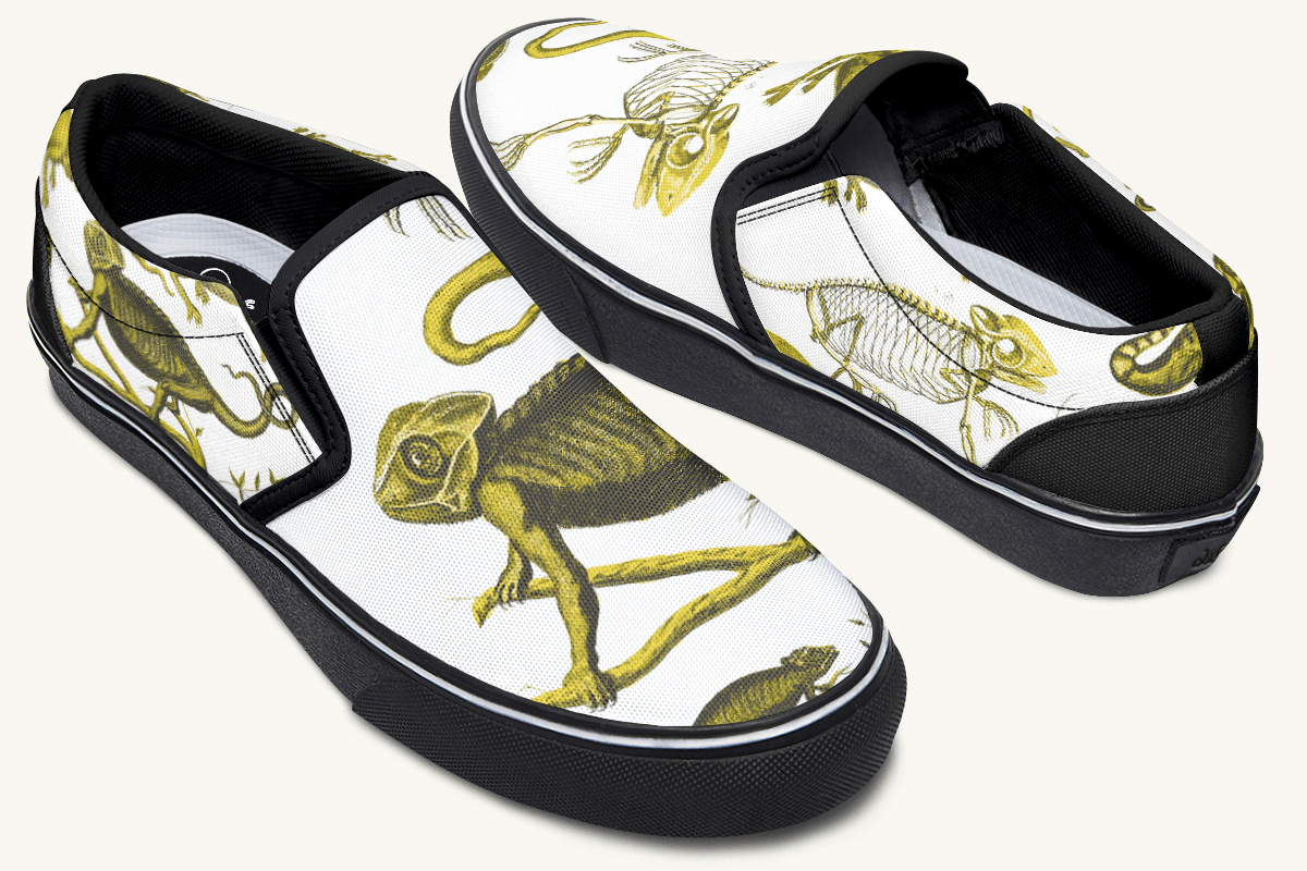 Reptilian In Bloom White and Gold Slip On Shoes - Jaded Lament