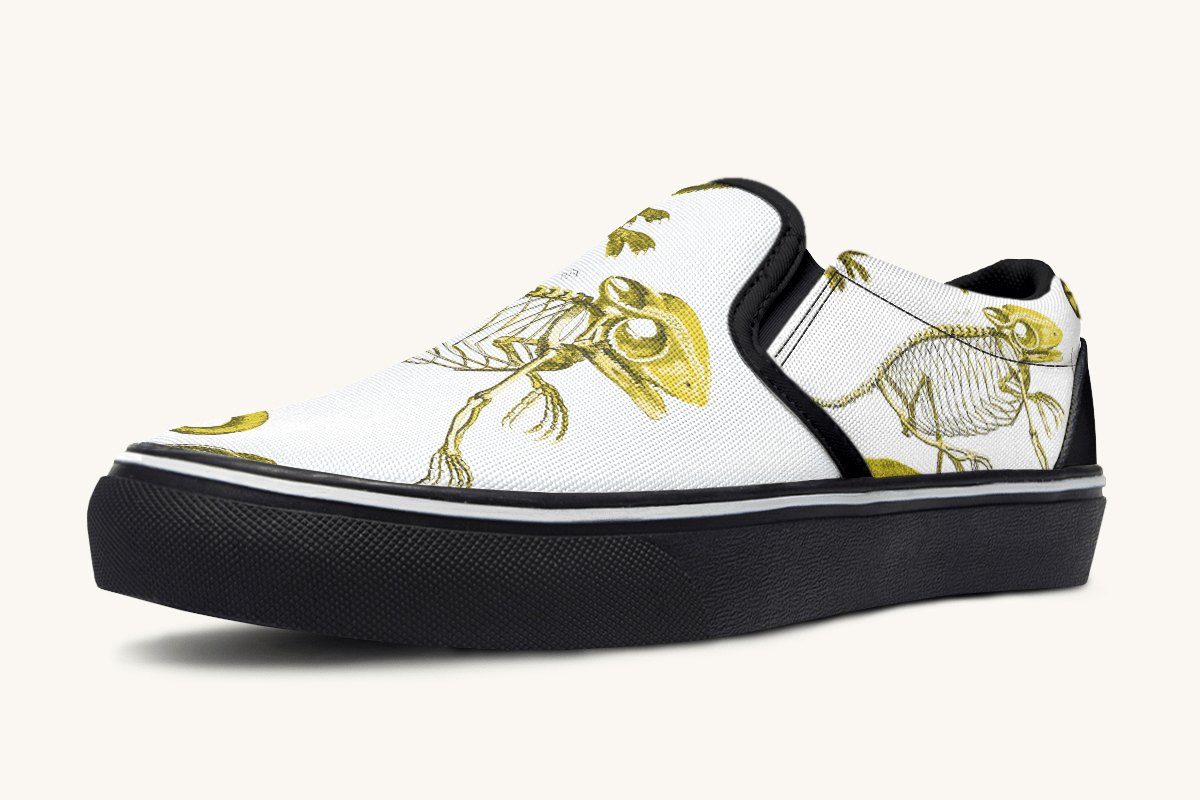 Reptilian In Bloom White and Gold Slip On Shoes - Jaded Lament