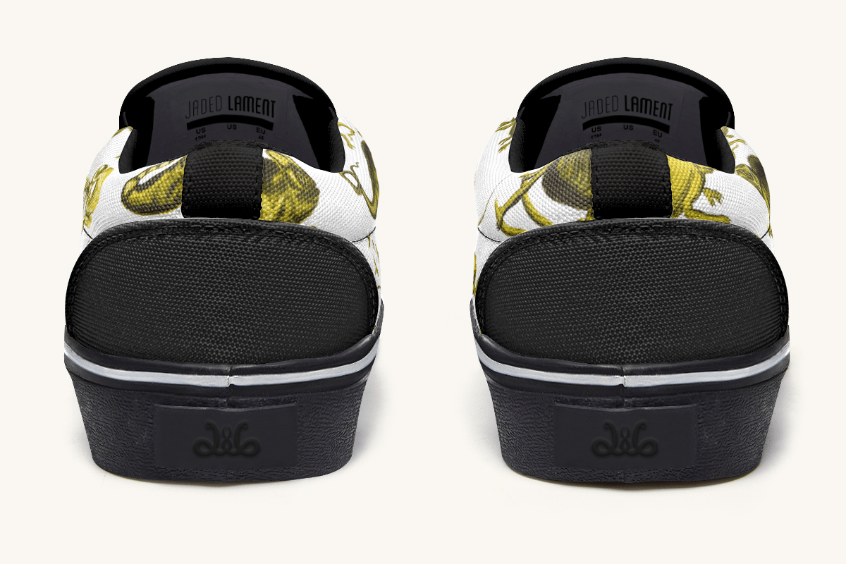 Reptilian In Bloom White and Gold Slip On Shoes - Jaded Lament