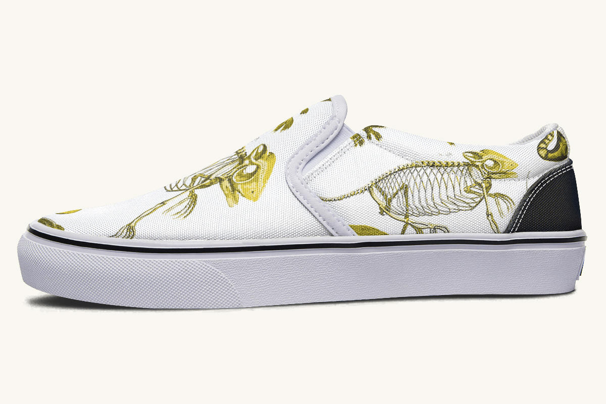 Reptilian In Bloom White and Gold Slip On Shoes - Jaded Lament