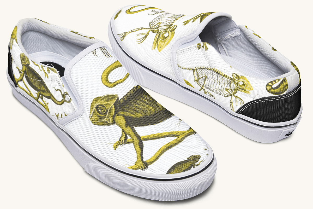 Reptilian In Bloom White and Gold Slip On Shoes - Jaded Lament