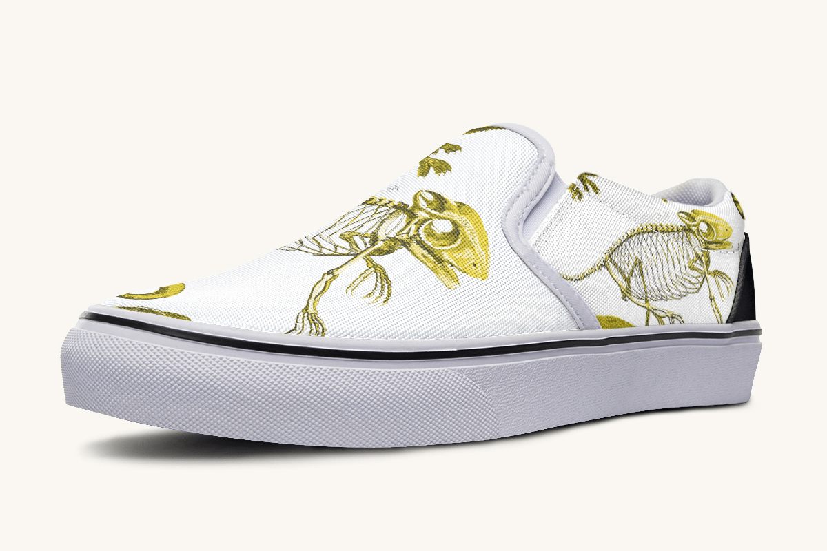 Reptilian In Bloom White and Gold Slip On Shoes - Jaded Lament