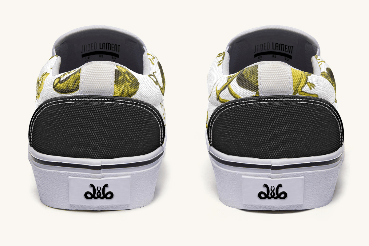 Reptilian In Bloom White and Gold Slip On Shoes - Jaded Lament