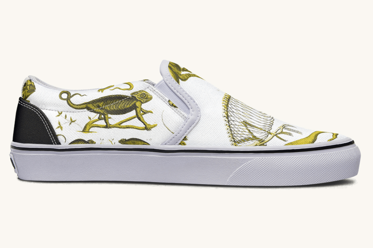 Reptilian In Bloom White and Gold Slip On Shoes - Jaded Lament