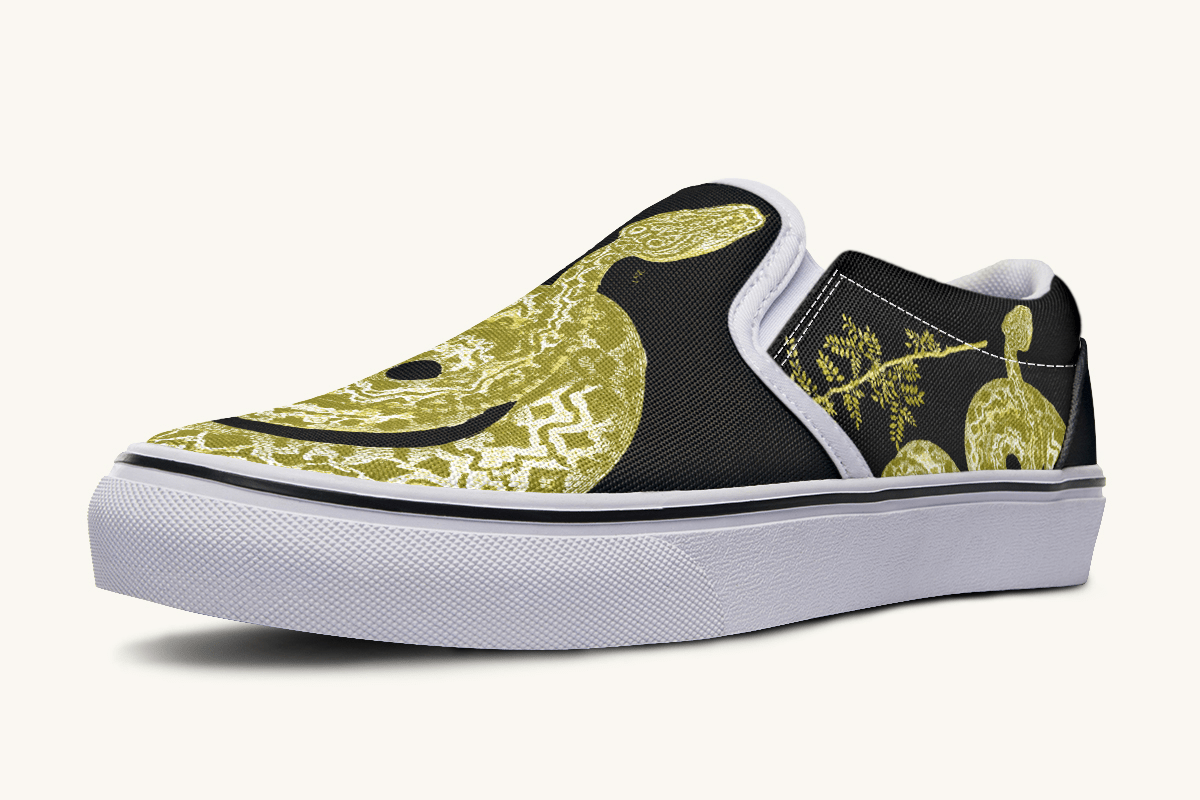 Serpent in Bloom Gold on Black Slip On Shoes - Jaded Lament