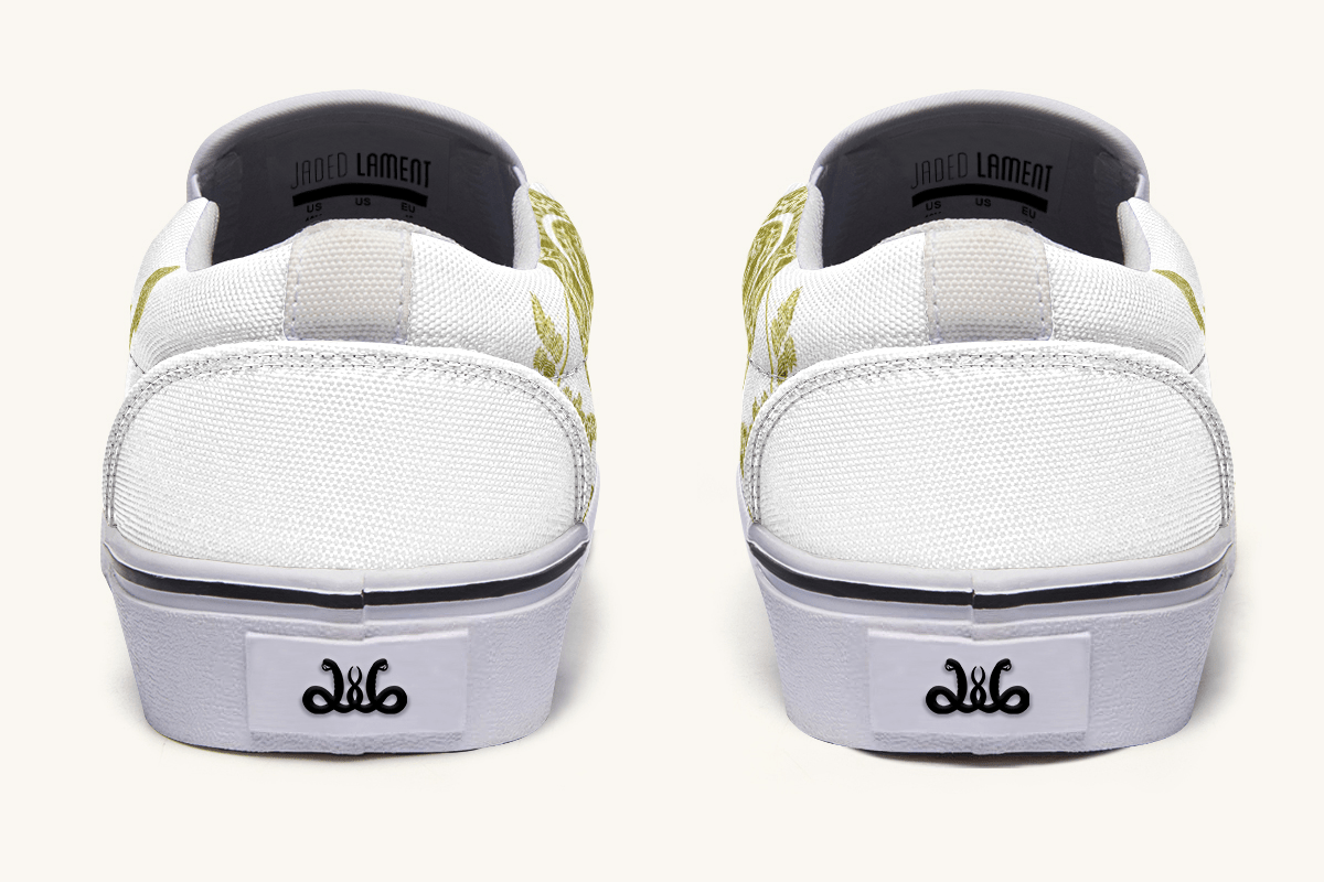 Serpent in Bloom Gold on White Slip On Shoes - Jaded Lament