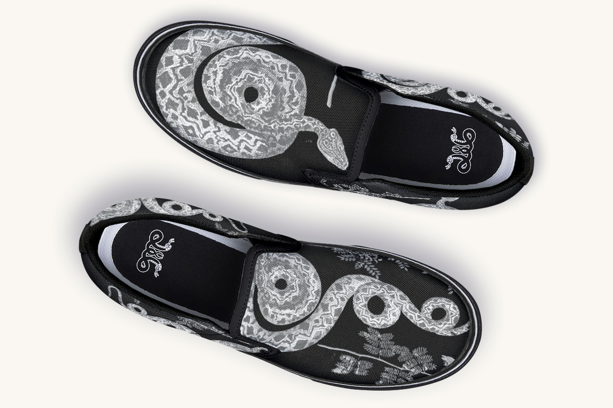 Serpent in Bloom Silver Snake Slip On Shoes - Jaded Lament