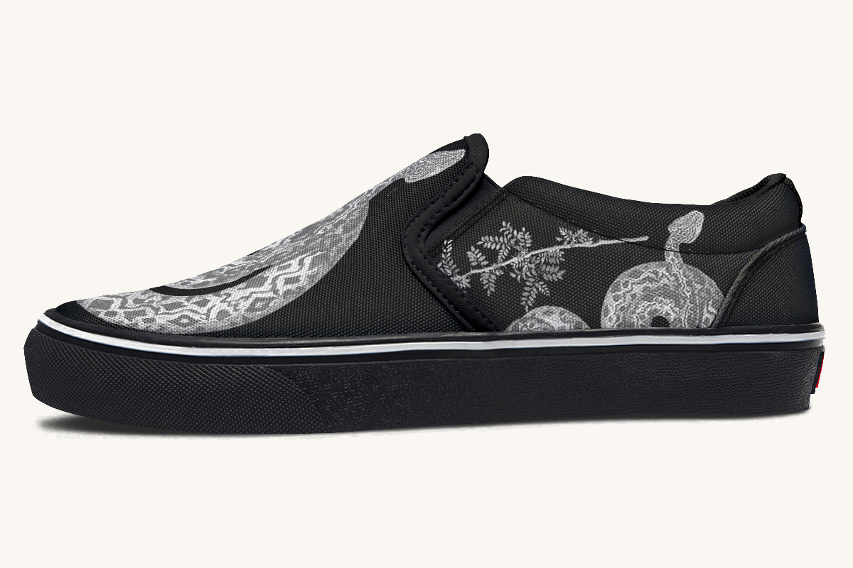 Serpent in Bloom Silver Snake Slip On Shoes - Jaded Lament