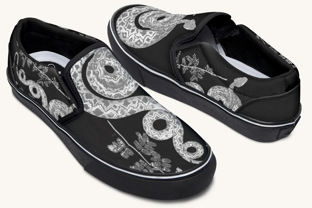 Serpent in Bloom Silver Snake Slip On Shoes - Jaded Lament