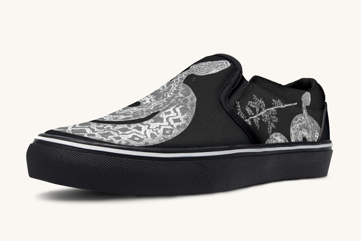 Serpent in Bloom Silver Snake Slip On Shoes - Jaded Lament