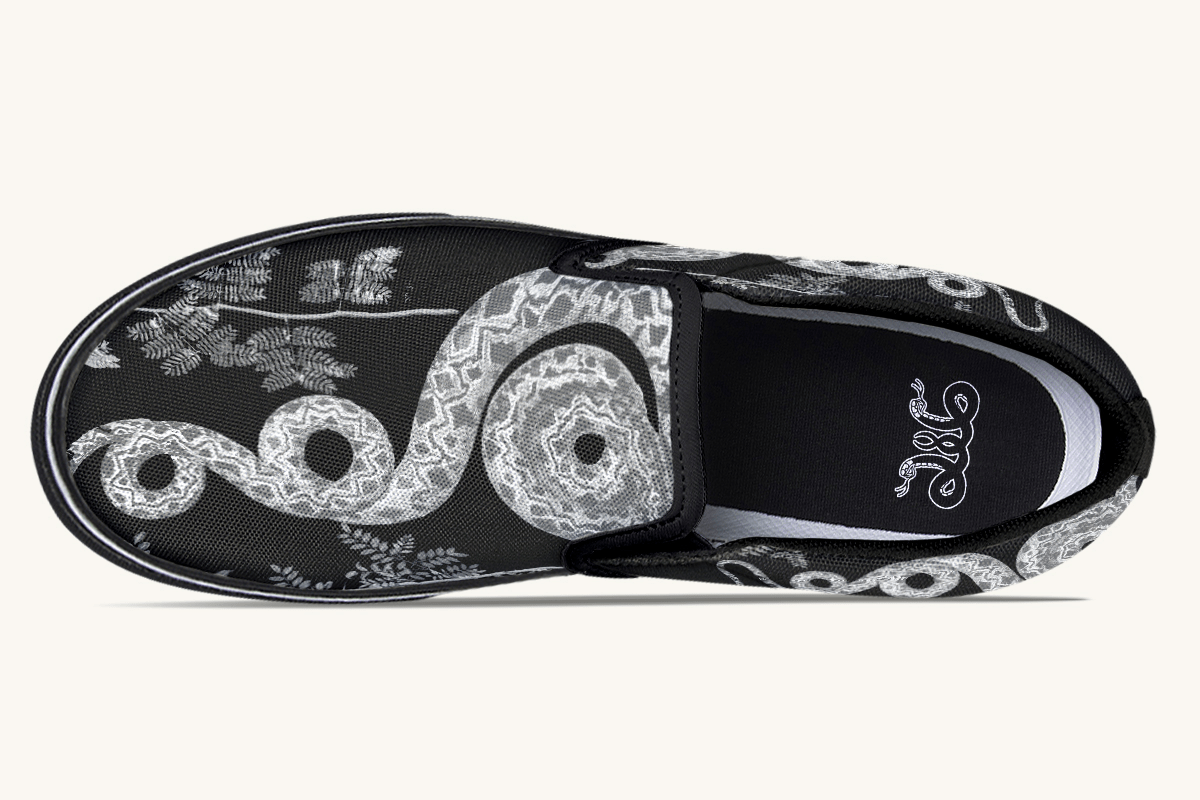 Serpent in Bloom Silver Snake Slip On Shoes - Jaded Lament