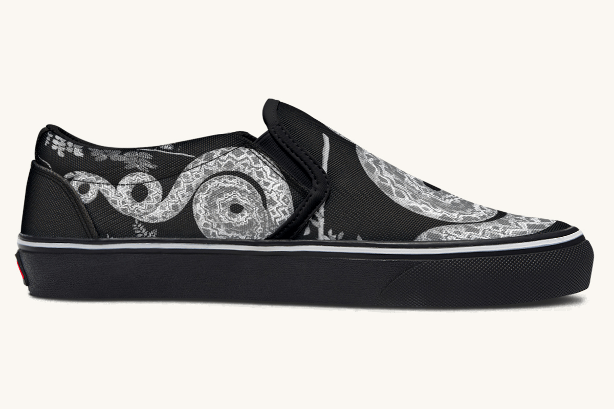 Serpent in Bloom Silver Snake Slip On Shoes - Jaded Lament