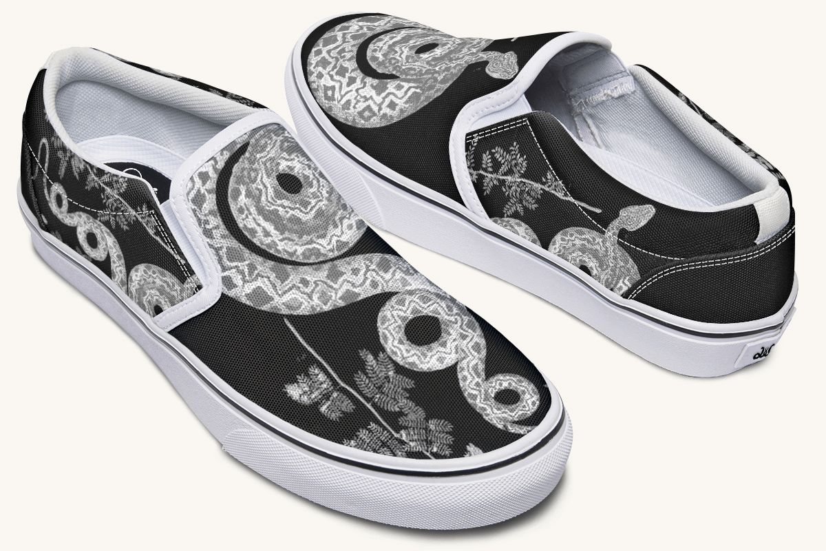 Serpent in Bloom Silver Snake Slip On Shoes - Jaded Lament